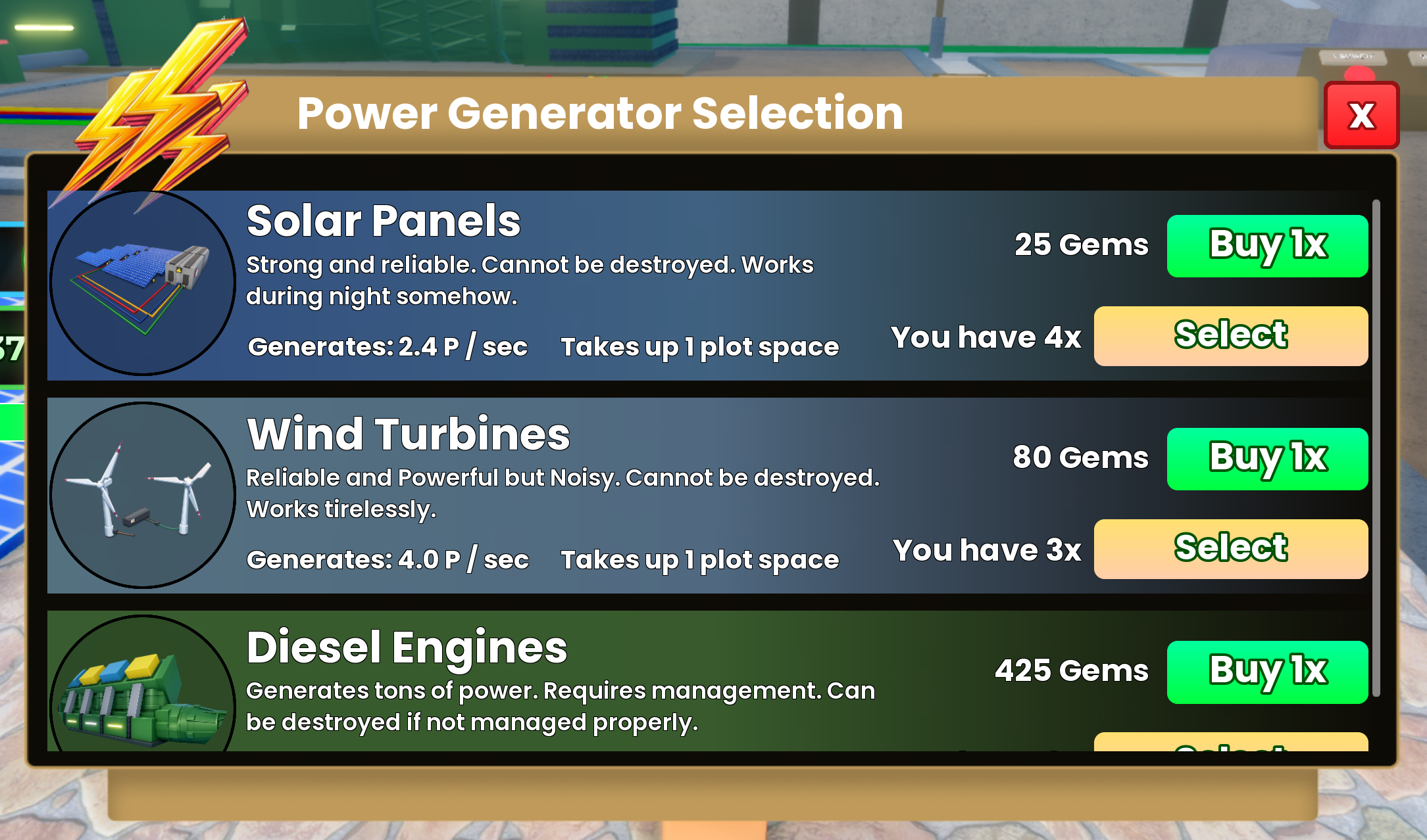 Power Generator Selection updated